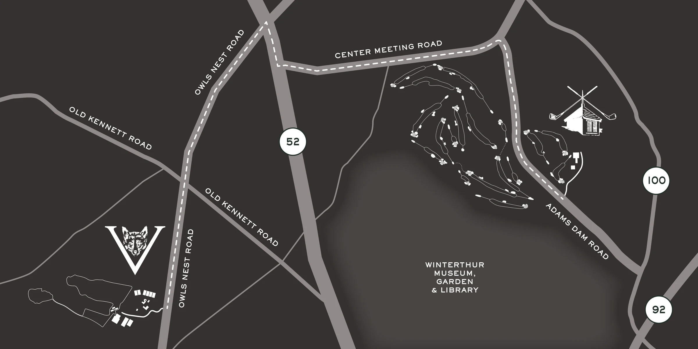 Map of the Vicmead and Bidermann campuses, three miles apart in Wilmington, Delaware